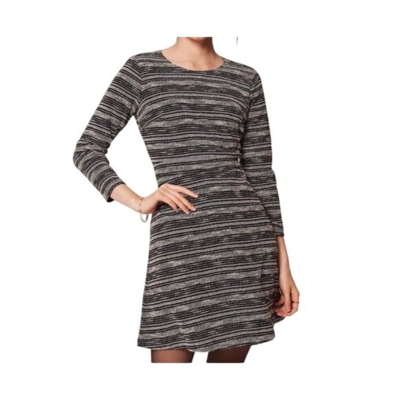 LOFT Striped Knit Dress Size 16 3/4 Sleeve Black Gray - Picture 1 of 10
